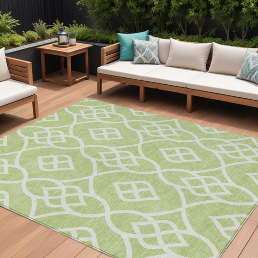 Tabselect Home Line 9' X 12' Artichoke Green And Ivory Trellis Washable Indoor Outdoor Area Rug
