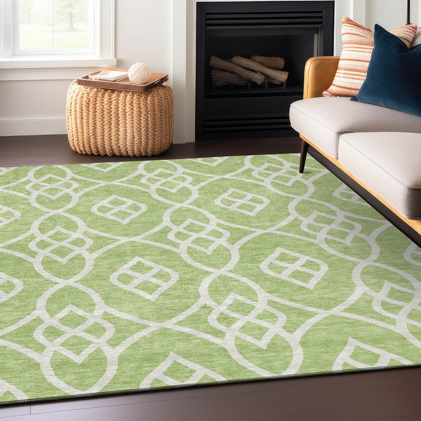 Tabselect Home Line 9' X 12' Artichoke Green And Ivory Trellis Washable Indoor Outdoor Area Rug