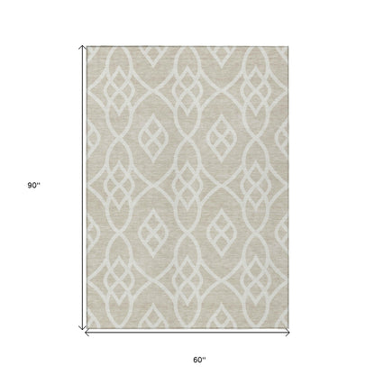 Tabselect Home Line 5' X 8' Beige And Ivory Trellis Washable Indoor Outdoor Area Rug