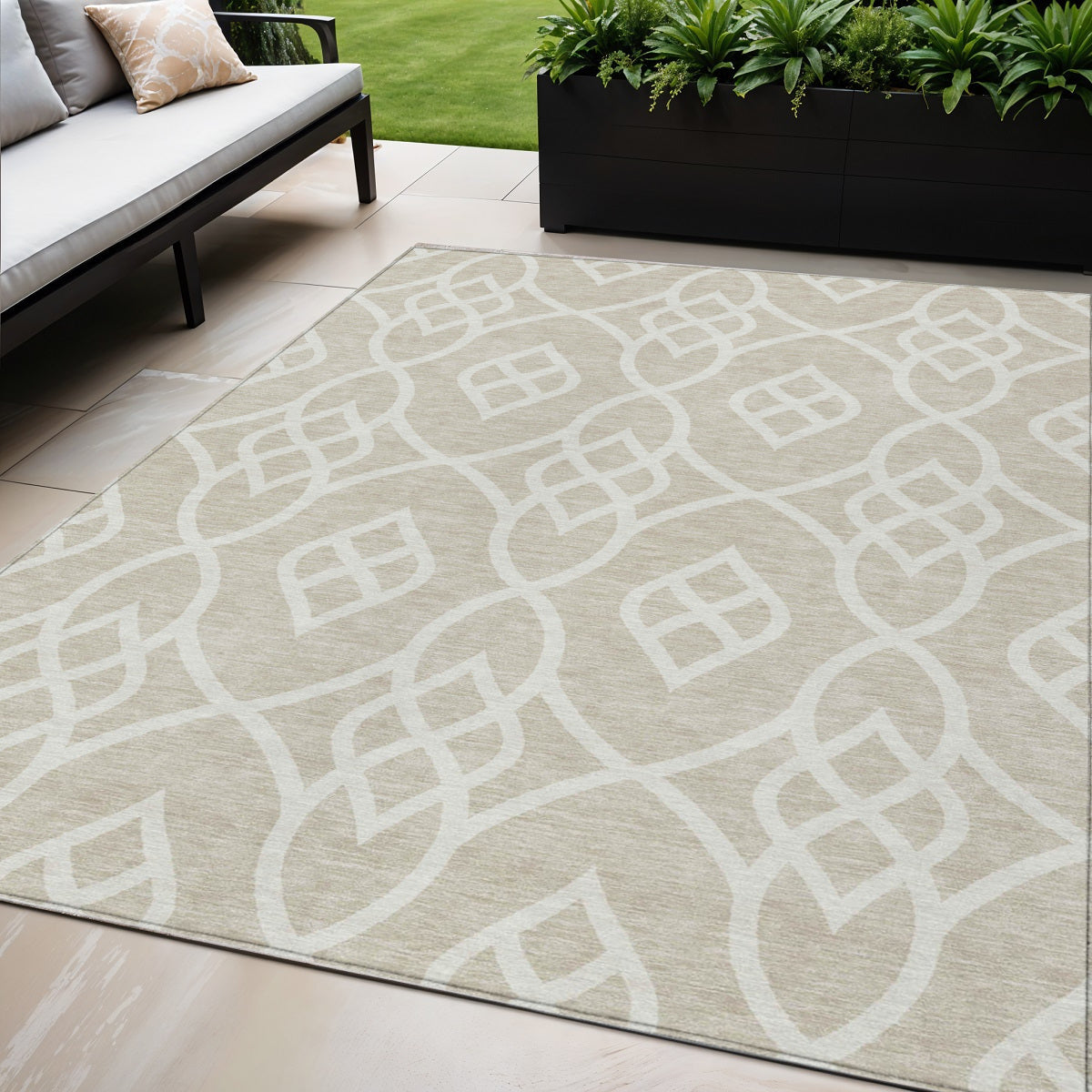 Tabselect Home Line 5' X 8' Beige And Ivory Trellis Washable Indoor Outdoor Area Rug