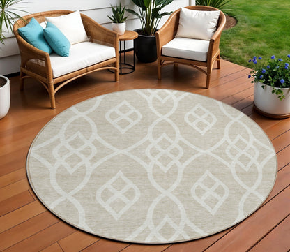 Tabselect Home Line 8' Beige And Ivory Round Trellis Washable Indoor Outdoor Area Rug