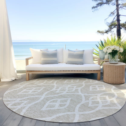 Tabselect Home Line 8' Beige And Ivory Round Trellis Washable Indoor Outdoor Area Rug