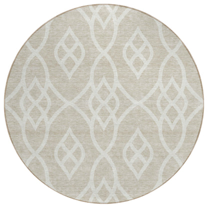 Tabselect Home Line 8' Beige And Ivory Round Trellis Washable Indoor Outdoor Area Rug
