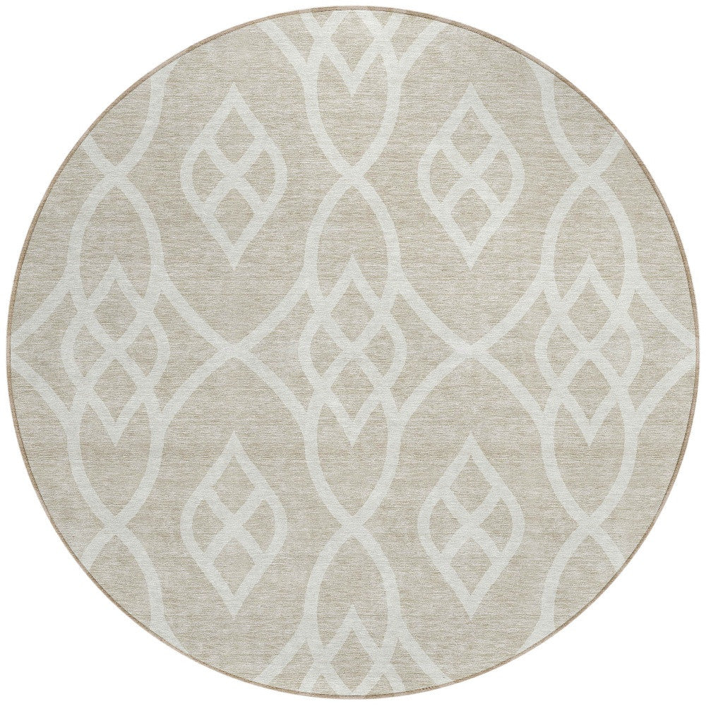 Tabselect Home Line 8' Beige And Ivory Round Trellis Washable Indoor Outdoor Area Rug