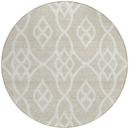 Tabselect Home Line 8' Beige And Ivory Round Trellis Washable Indoor Outdoor Area Rug