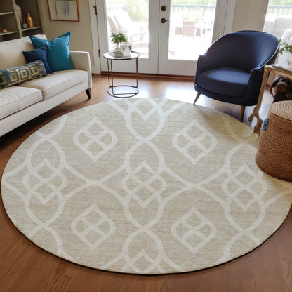 Tabselect Home Line 8' Beige And Ivory Round Trellis Washable Indoor Outdoor Area Rug