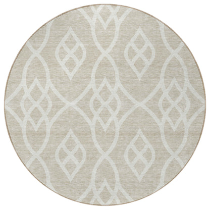 Tabselect Home Line 8' Beige And Ivory Round Trellis Washable Indoor Outdoor Area Rug