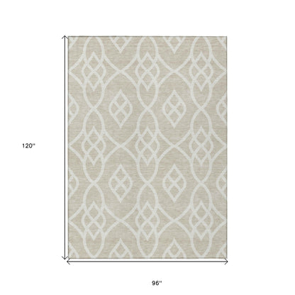 Tabselect Home Line 8' X 10' Beige And Ivory Trellis Washable Indoor Outdoor Area Rug