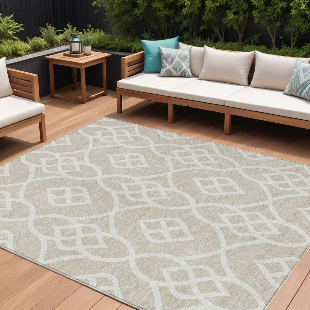 Tabselect Home Line 8' X 10' Beige And Ivory Trellis Washable Indoor Outdoor Area Rug
