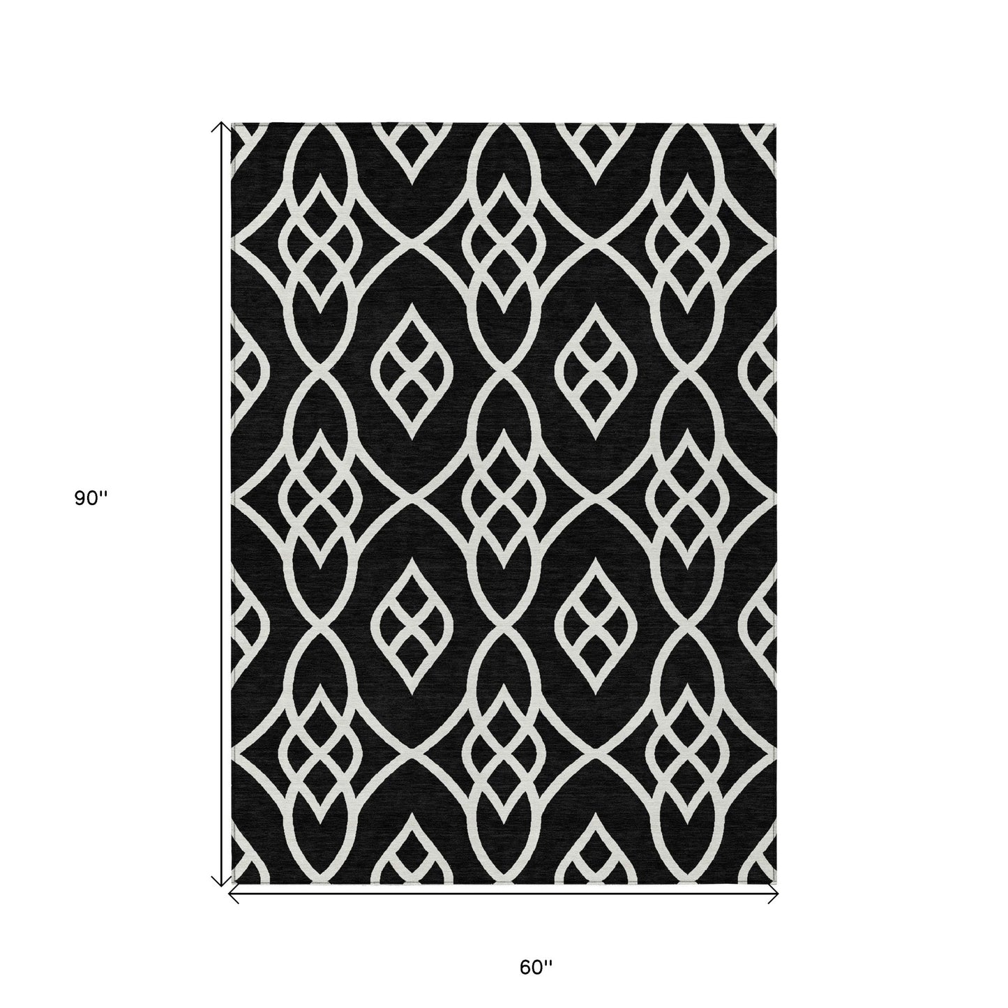 Tabselect Home Line 5' X 8' Black And Ivory Trellis Washable Indoor Outdoor Area Rug