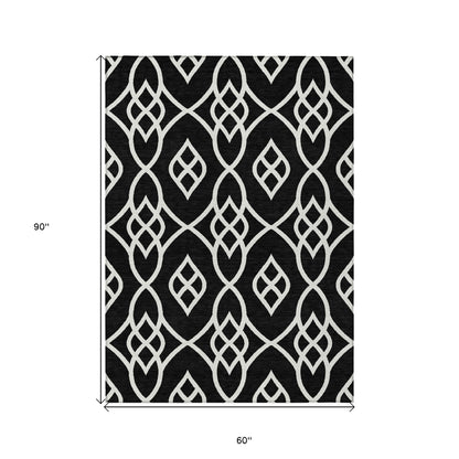 Tabselect Home Line 5' X 8' Black And Ivory Trellis Washable Indoor Outdoor Area Rug