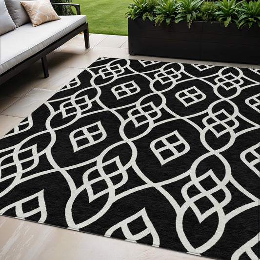Tabselect Home Line 5' X 8' Black And Ivory Trellis Washable Indoor Outdoor Area Rug