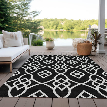 Tabselect Home Line 5' X 8' Black And Ivory Trellis Washable Indoor Outdoor Area Rug