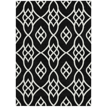 Tabselect Home Line 5' X 8' Black And Ivory Trellis Washable Indoor Outdoor Area Rug