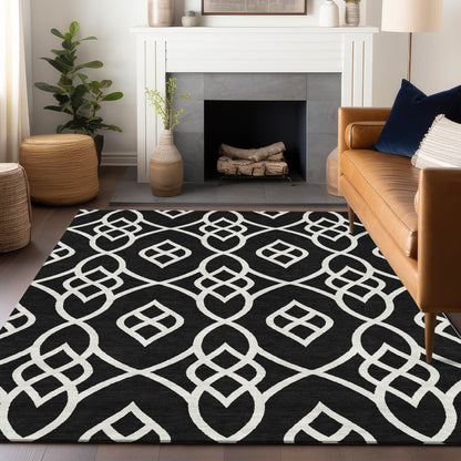 Tabselect Home Line 5' X 8' Black And Ivory Trellis Washable Indoor Outdoor Area Rug