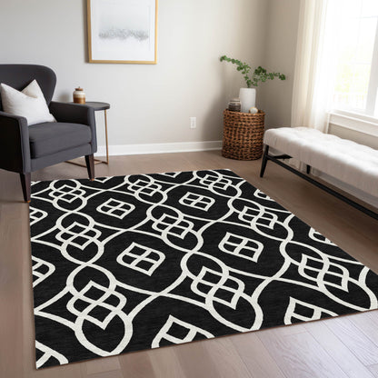 Tabselect Home Line 5' X 8' Black And Ivory Trellis Washable Indoor Outdoor Area Rug