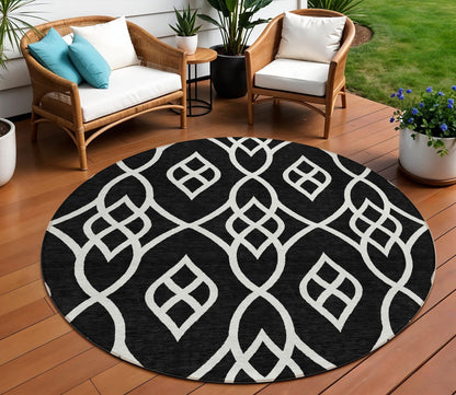 Tabselect Home Line 8' Black And Ivory Round Trellis Washable Indoor Outdoor Area Rug