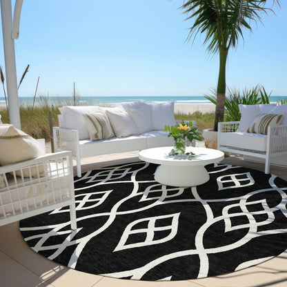 Tabselect Home Line 8' Black And Ivory Round Trellis Washable Indoor Outdoor Area Rug