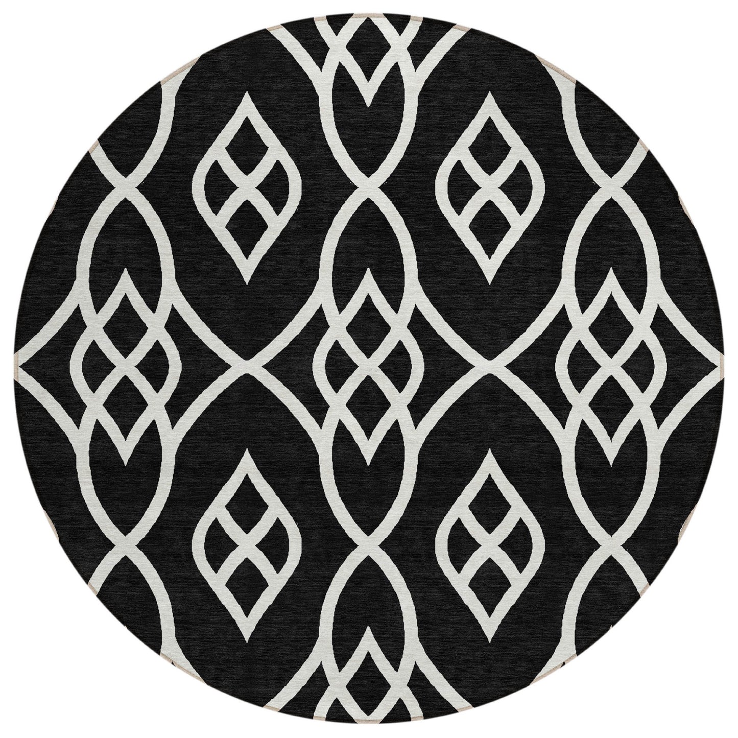 Tabselect Home Line 8' Black And Ivory Round Trellis Washable Indoor Outdoor Area Rug