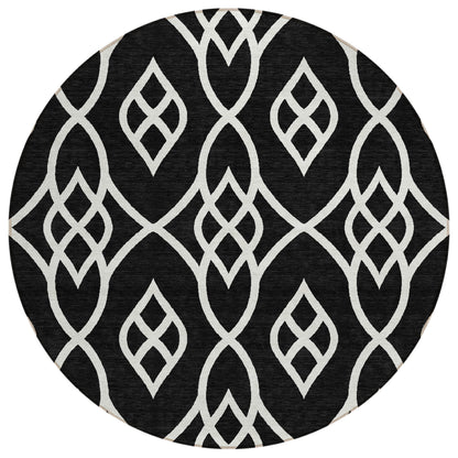 Tabselect Home Line 8' Black And Ivory Round Trellis Washable Indoor Outdoor Area Rug