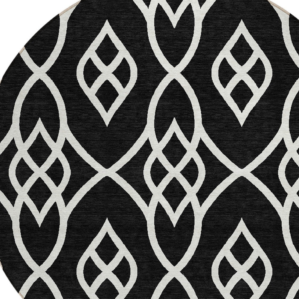 Tabselect Home Line 8' Black And Ivory Round Trellis Washable Indoor Outdoor Area Rug