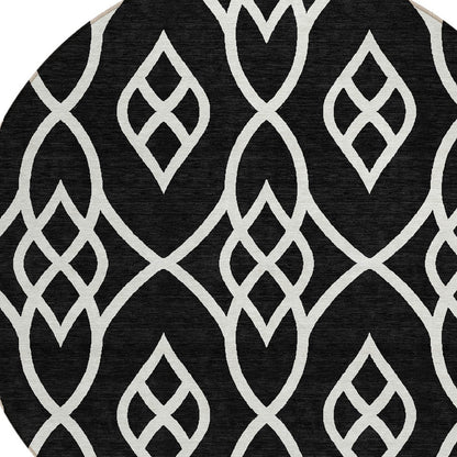 Tabselect Home Line 8' Black And Ivory Round Trellis Washable Indoor Outdoor Area Rug