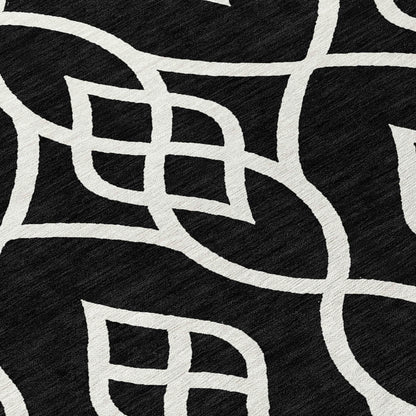 Tabselect Home Line 8' Black And Ivory Round Trellis Washable Indoor Outdoor Area Rug