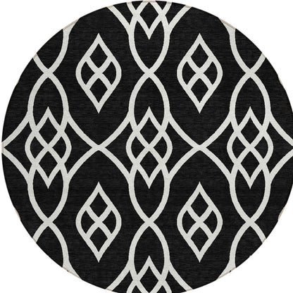 Tabselect Home Line 8' Black And Ivory Round Trellis Washable Indoor Outdoor Area Rug