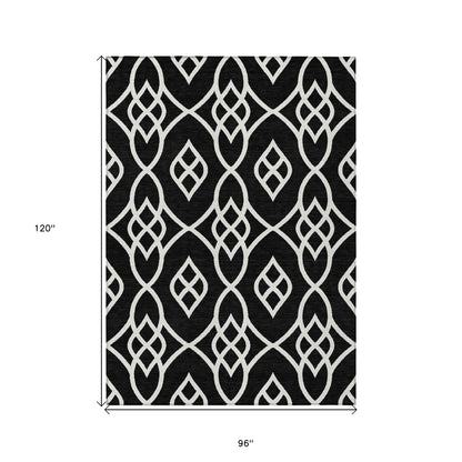 Tabselect Home Line 8' X 10' Black And Ivory Trellis Washable Indoor Outdoor Area Rug