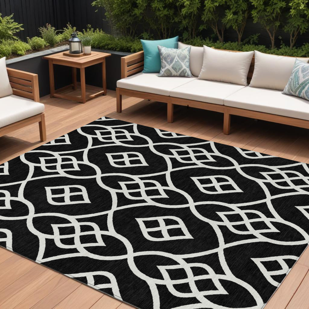 Tabselect Home Line 8' X 10' Black And Ivory Trellis Washable Indoor Outdoor Area Rug