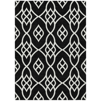 Tabselect Home Line 8' X 10' Black And Ivory Trellis Washable Indoor Outdoor Area Rug