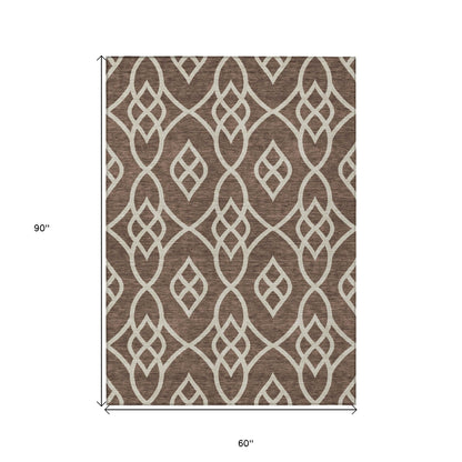 Tabselect Home Line 5' X 8' Chocolate And Ivory Trellis Washable Indoor Outdoor Area Rug