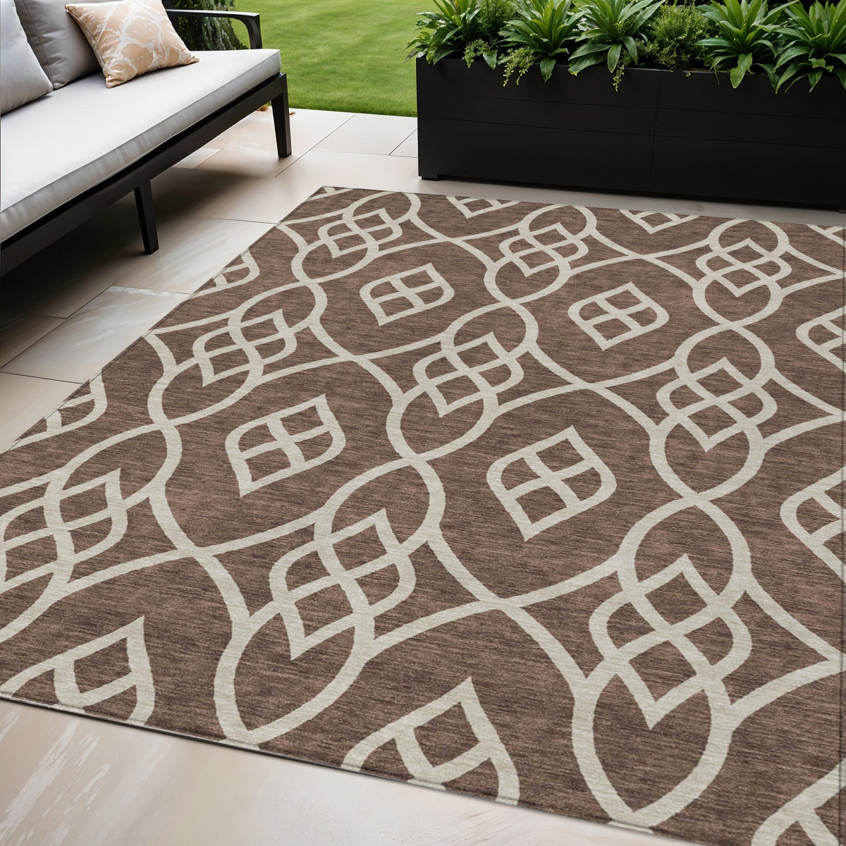 Tabselect Home Line 5' X 8' Chocolate And Ivory Trellis Washable Indoor Outdoor Area Rug