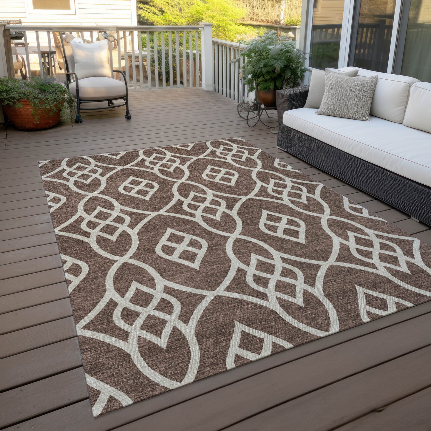 Tabselect Home Line 5' X 8' Chocolate And Ivory Trellis Washable Indoor Outdoor Area Rug