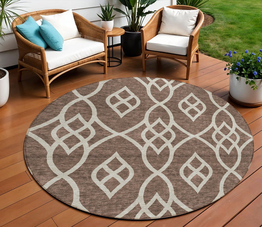 Tabselect Home Line 8' Chocolate And Ivory Round Trellis Washable Indoor Outdoor Area Rug