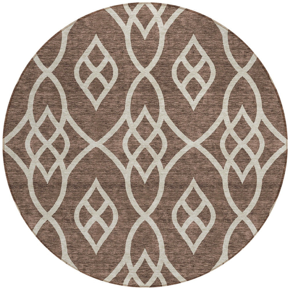 Tabselect Home Line 8' Chocolate And Ivory Round Trellis Washable Indoor Outdoor Area Rug