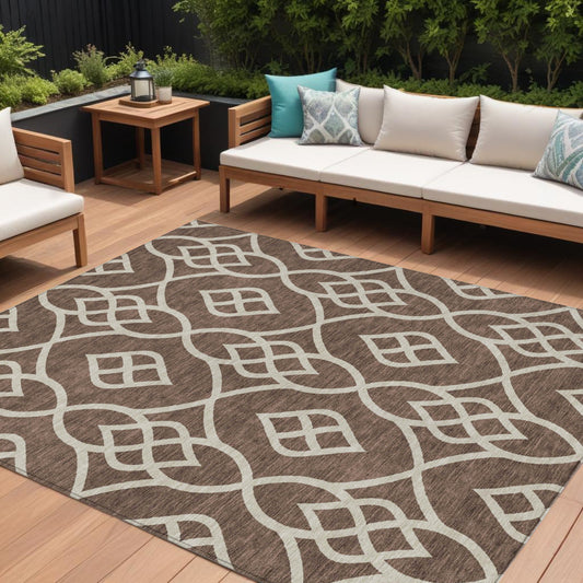 Tabselect Home Line 8' X 10' Chocolate And Ivory Trellis Washable Indoor Outdoor Area Rug