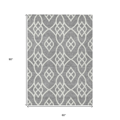 Tabselect Home Line 5' X 8' Gray And Ivory Trellis Washable Indoor Outdoor Area Rug