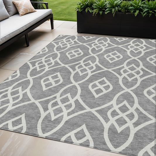 Tabselect Home Line 5' X 8' Gray And Ivory Trellis Washable Indoor Outdoor Area Rug