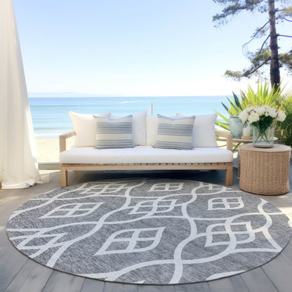 Tabselect Home Line 8' Gray And Ivory Round Trellis Washable Indoor Outdoor Area Rug