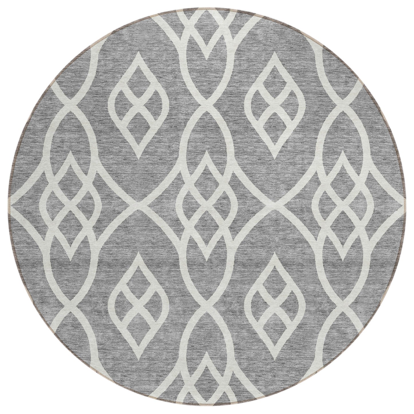 Tabselect Home Line 8' Gray And Ivory Round Trellis Washable Indoor Outdoor Area Rug