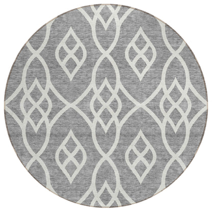Tabselect Home Line 8' Gray And Ivory Round Trellis Washable Indoor Outdoor Area Rug