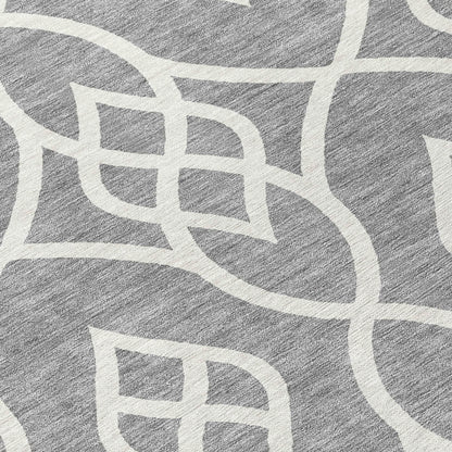 Tabselect Home Line 8' Gray And Ivory Round Trellis Washable Indoor Outdoor Area Rug