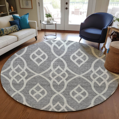 Tabselect Home Line 8' Gray And Ivory Round Trellis Washable Indoor Outdoor Area Rug