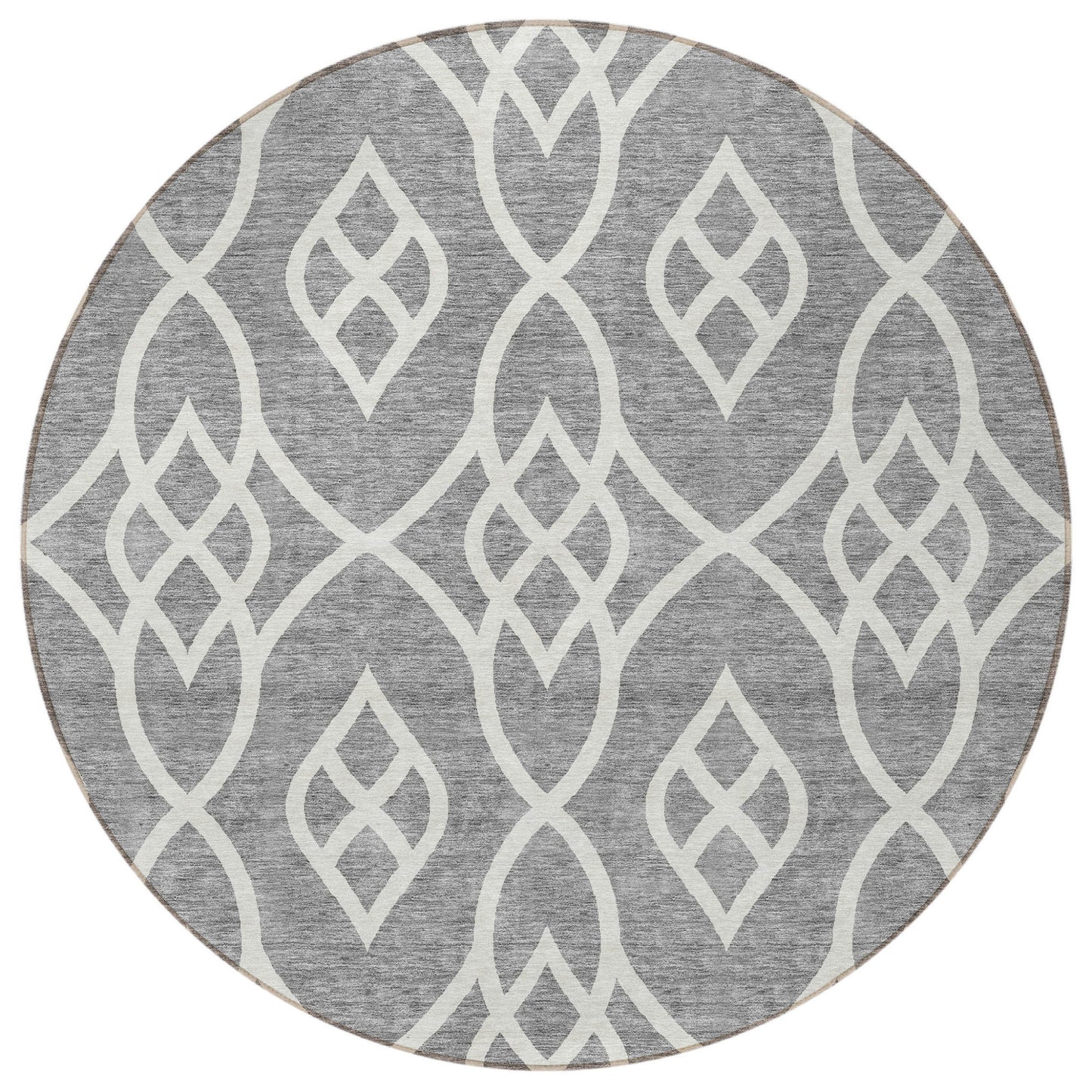 Tabselect Home Line 8' Gray And Ivory Round Trellis Washable Indoor Outdoor Area Rug