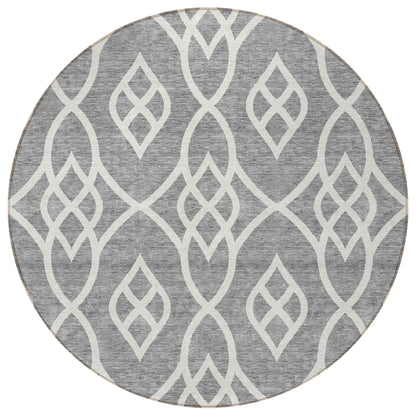 Tabselect Home Line 8' Gray And Ivory Round Trellis Washable Indoor Outdoor Area Rug