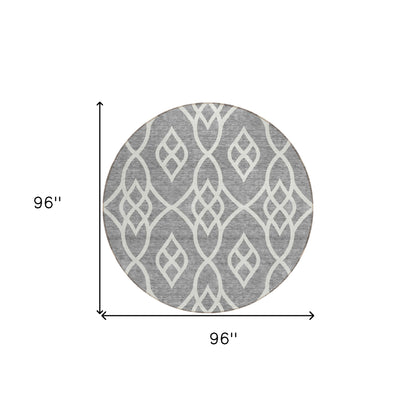 Tabselect Home Line 8' Gray And Ivory Round Trellis Washable Indoor Outdoor Area Rug
