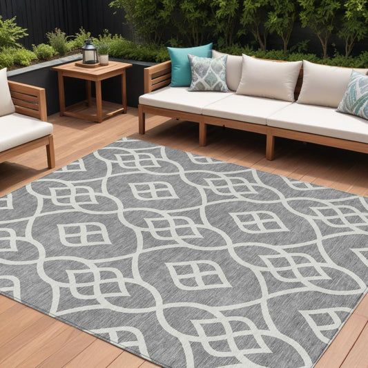 Tabselect Home Line 8' X 10' Gray And Ivory Trellis Washable Indoor Outdoor Area Rug