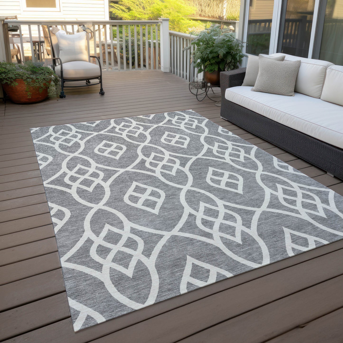 Tabselect Home Line 8' X 10' Gray And Ivory Trellis Washable Indoor Outdoor Area Rug