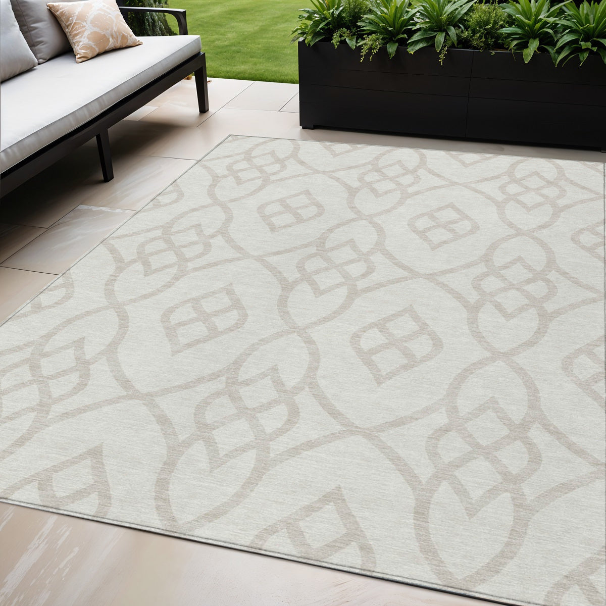 Tabselect Home Line 5' X 8' Ivory And Gray Trellis Washable Indoor Outdoor Area Rug
